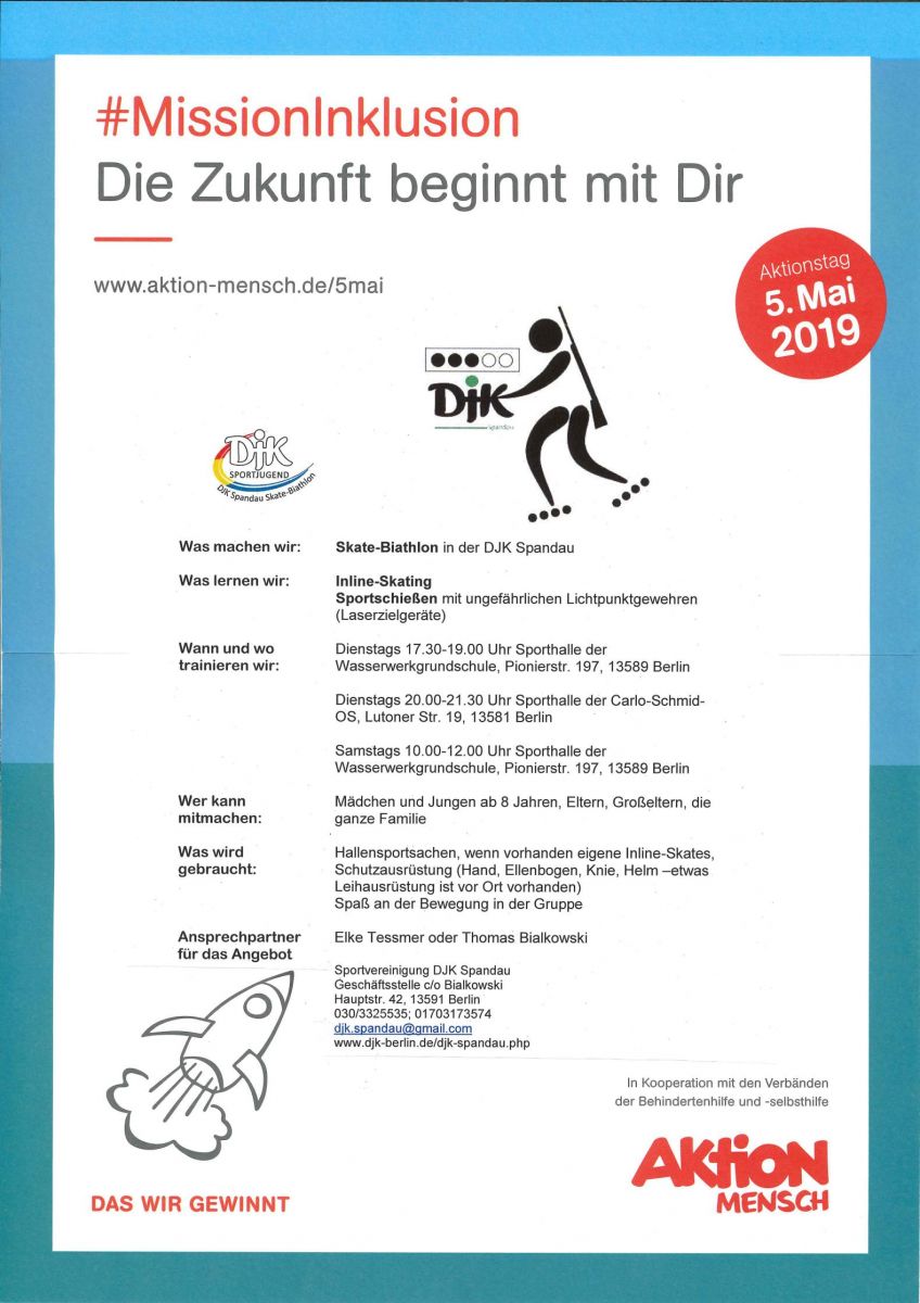 Werbeplakat für Skate-Biathlon im Rahmen der Aktion #MissionInklusion der Aktion Mensch zum 5. Mai 2019